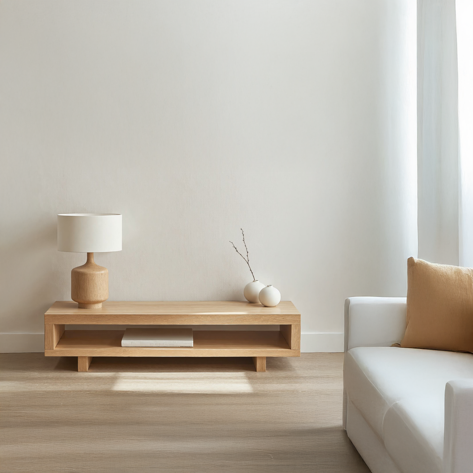 Minimalist solid wood TV stand with adjustable compartments, showcasing artisanal craftsmanship-1