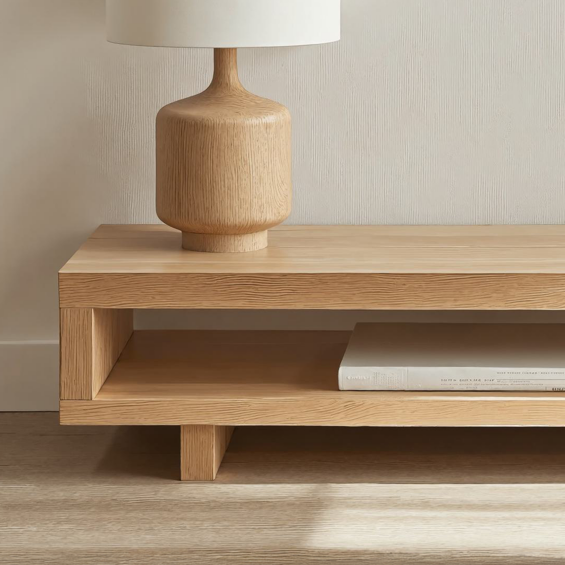 Minimalist solid wood TV stand with adjustable compartments, showcasing artisanal craftsmanship-2