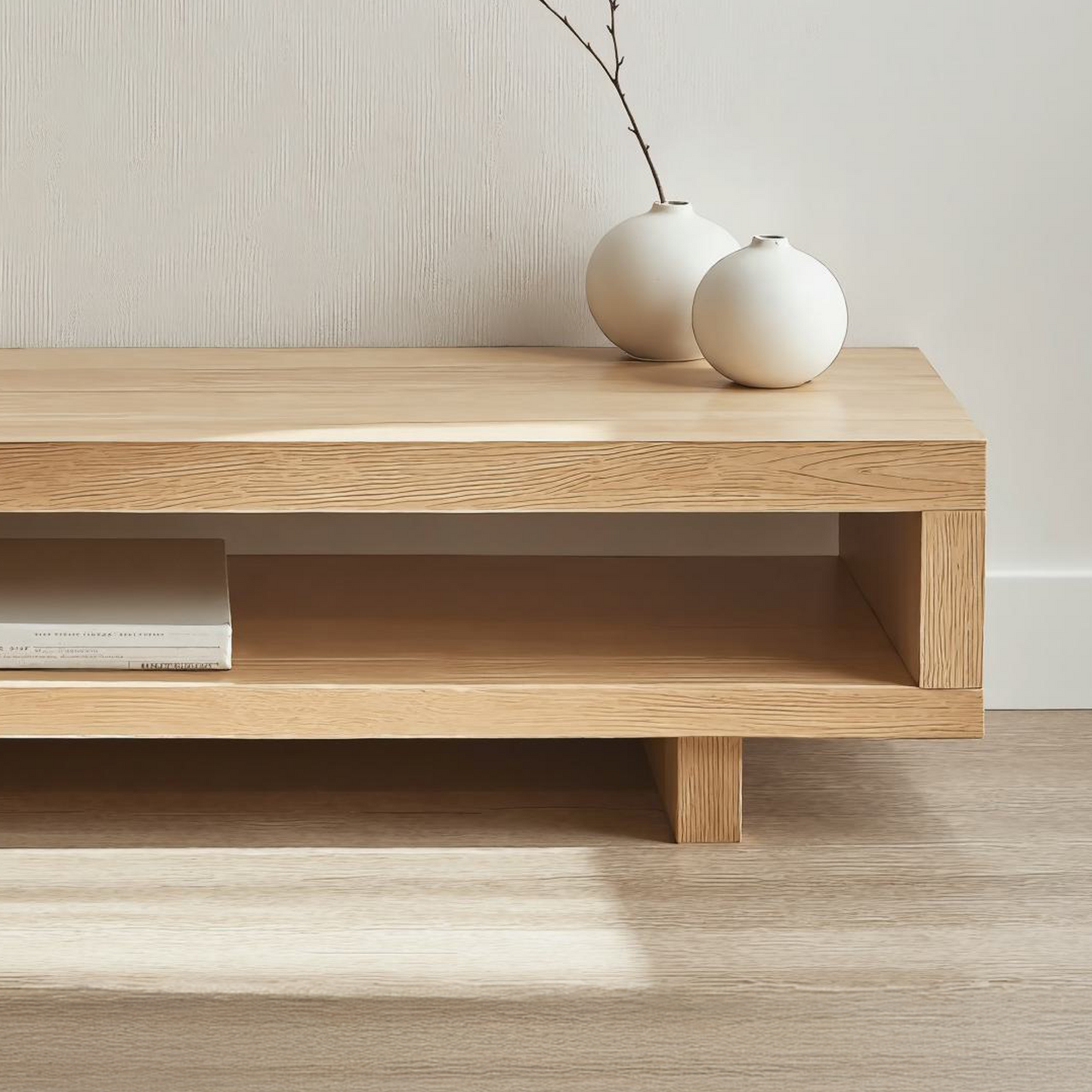 Minimalist solid wood TV stand with adjustable compartments, showcasing artisanal craftsmanship-3