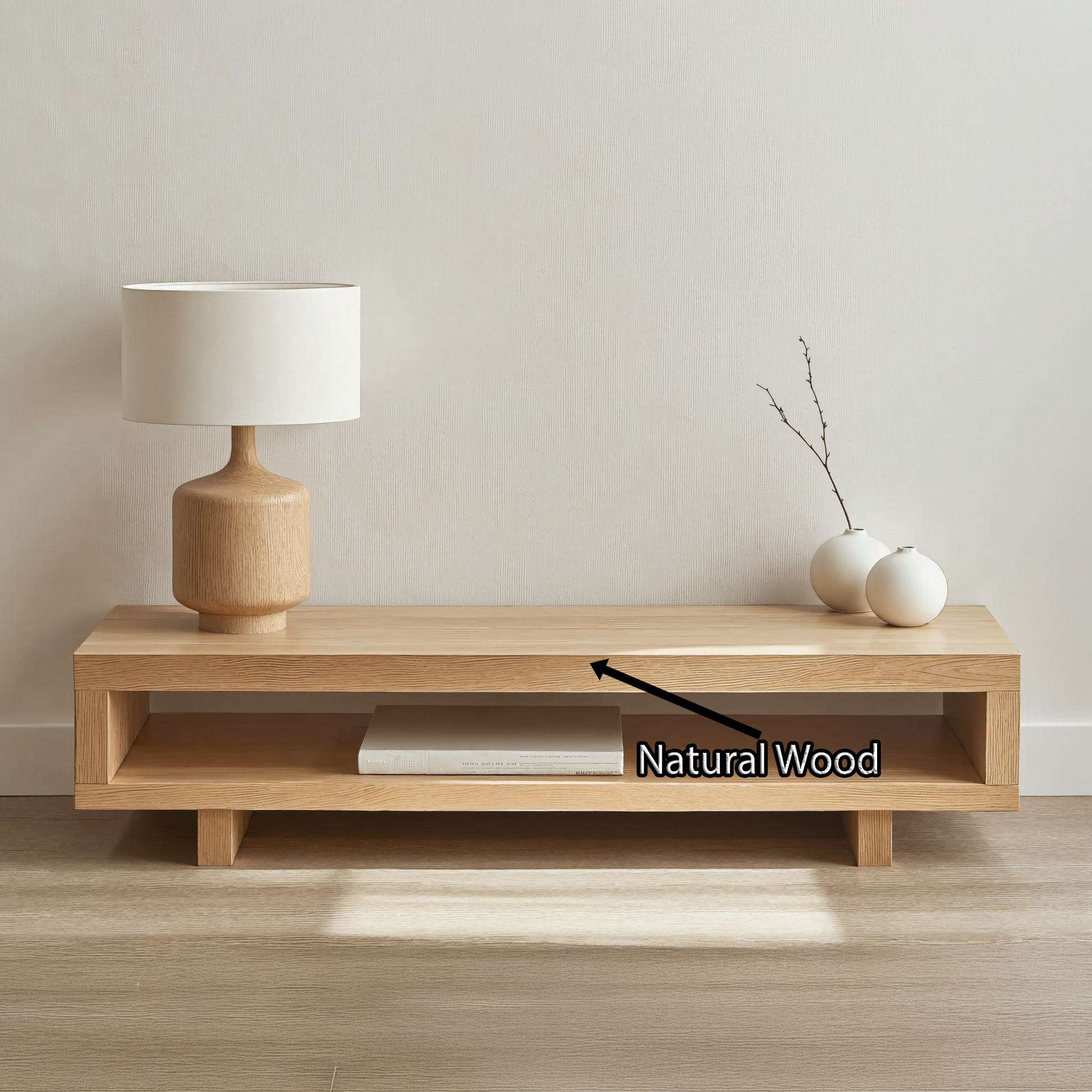 Minimalist solid wood TV stand with adjustable compartments, showcasing artisanal craftsmanship-4