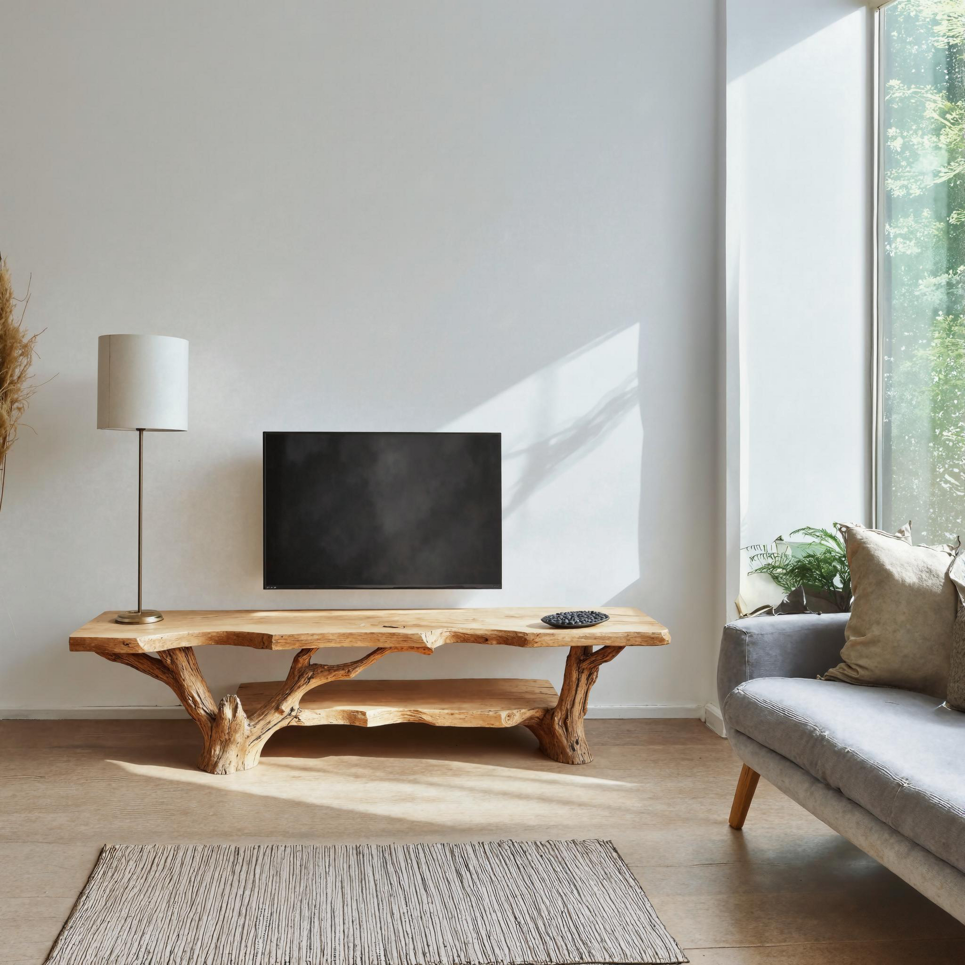 Rustic wooden TV cabinet stand featuring natural grain and open shelving, ideal for both living room and entryway display-1