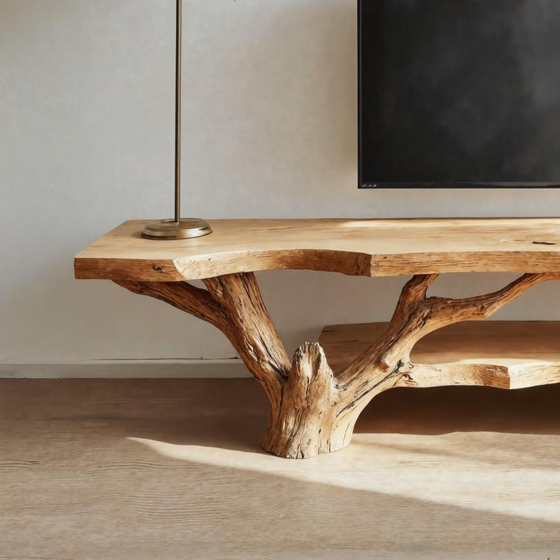 Rustic wooden TV cabinet stand featuring natural grain and open shelving, ideal for both living room and entryway display-2