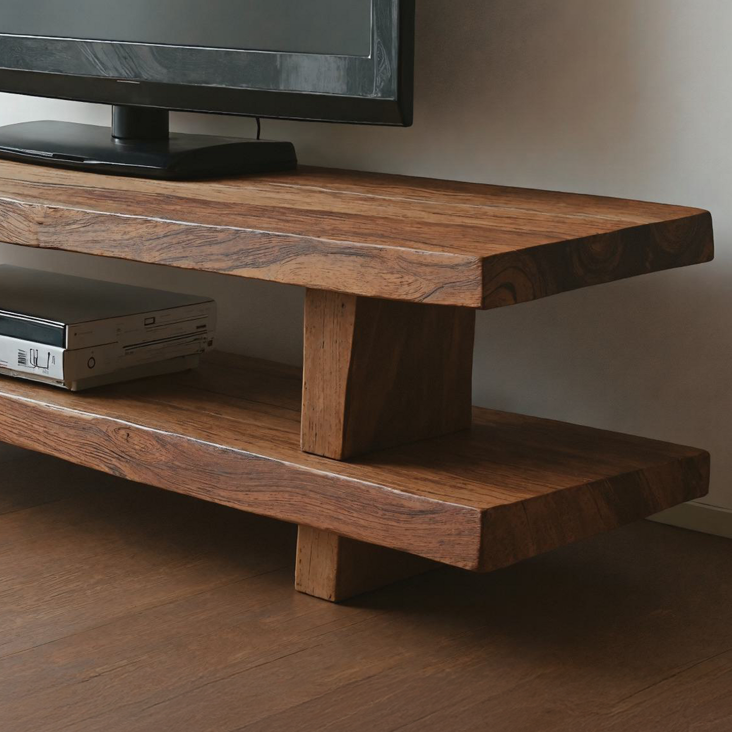 Contemporary farmhouse TV cabinet in light wood, with sliding barn doors and mixed storage compartments, blending rustic charm with modern design-3